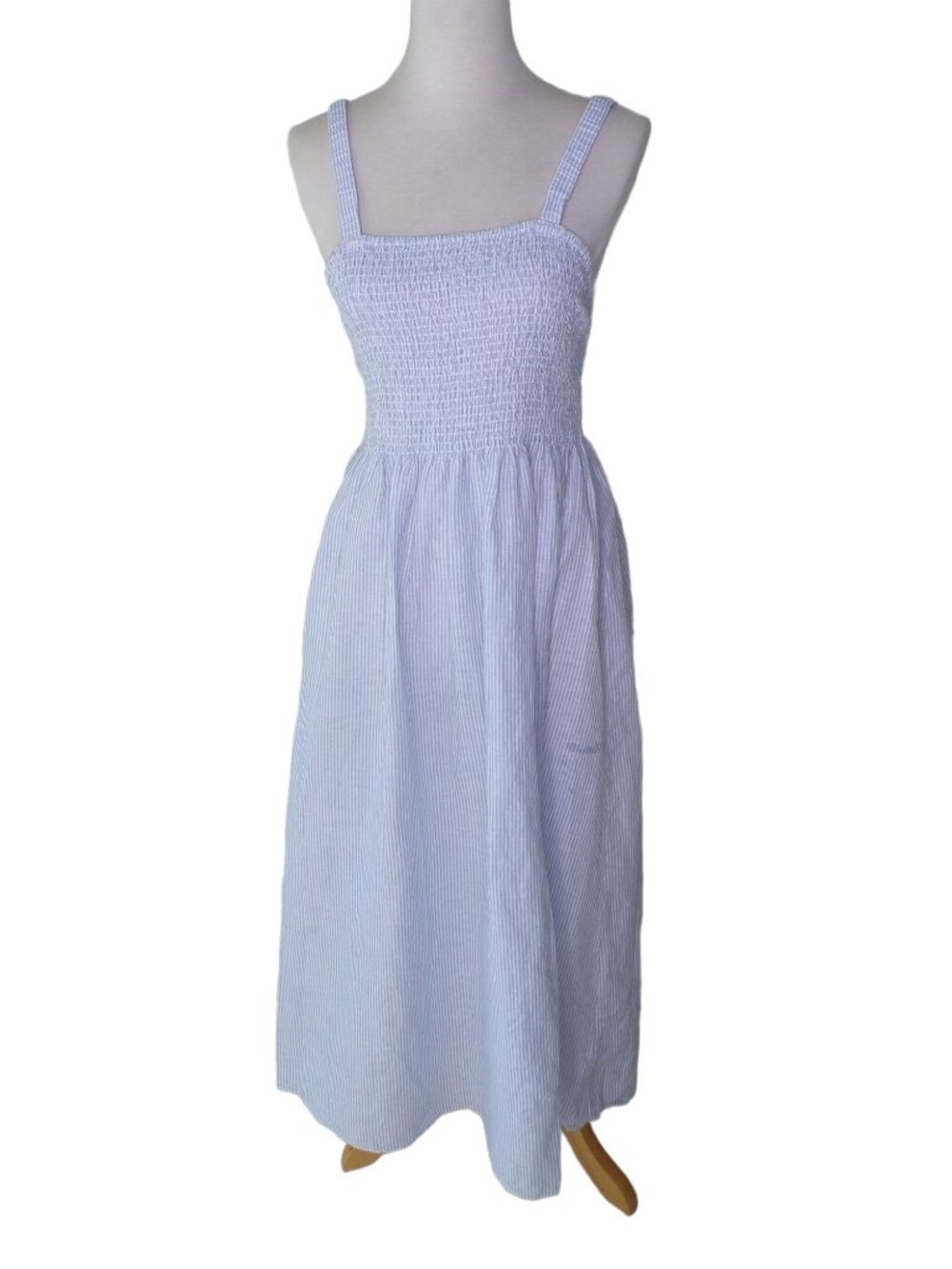 🆕J CREW Smocked Beach Dress Blue Stripe Cotton X-Small #BF192 - Picture 5 of 10